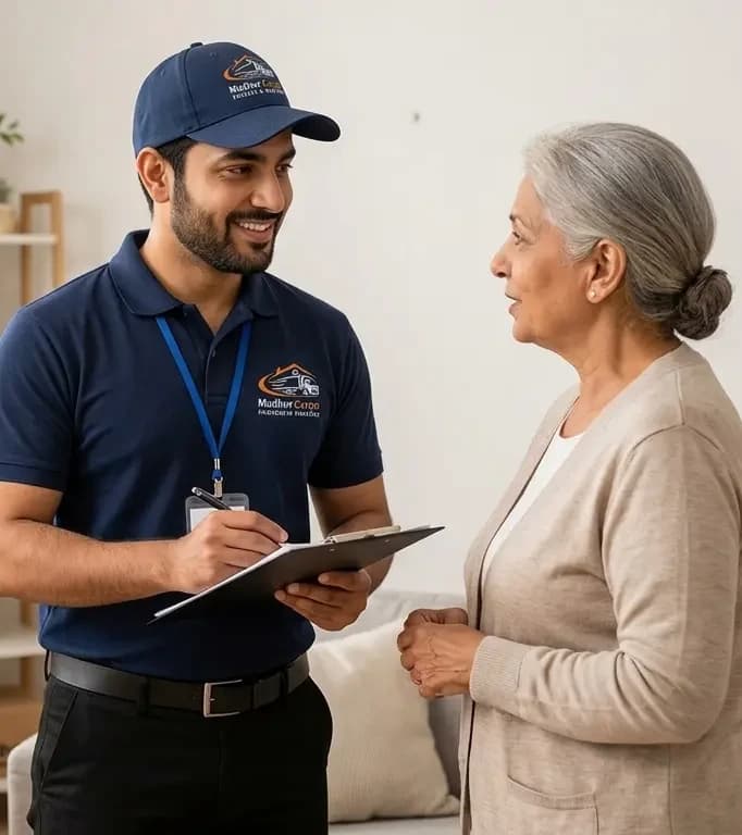 Madhur Cargo supervisor noting down requirements during a home survey