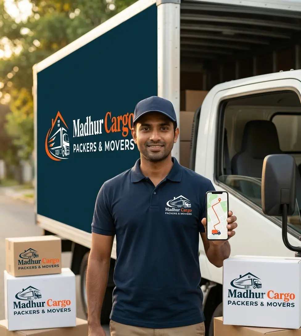 Madhur Cargo team member tracking a truck on his phone